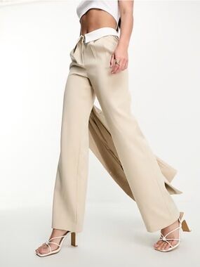 4th & Reckless exclusive tailored pants with contrast fold detail cream medium